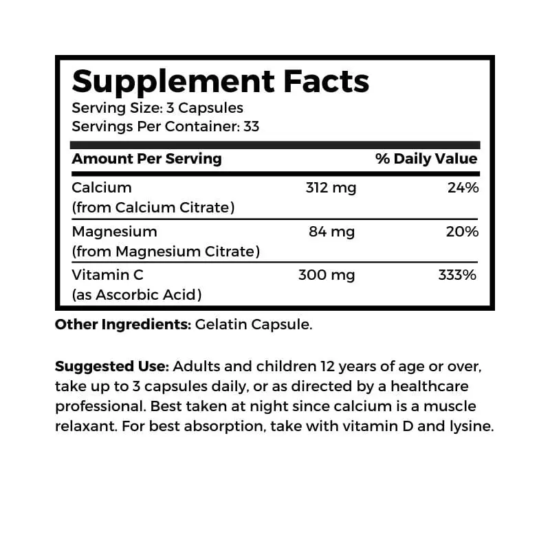 CAL-MAG Complete (Calcium-Magnesium), 232 mg 100 capsules - Image 2